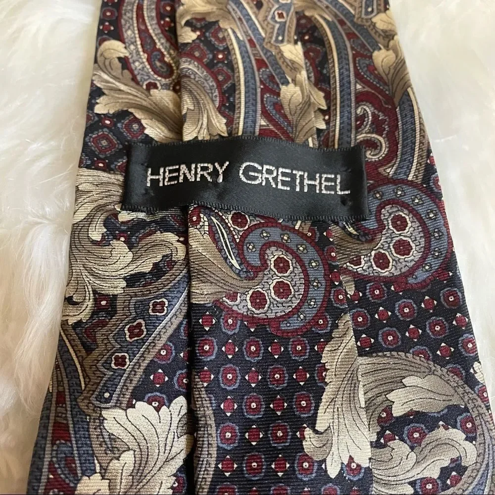 HENRY GRETHEL Men’s Italian Silk Paisley Dress Neck Tie